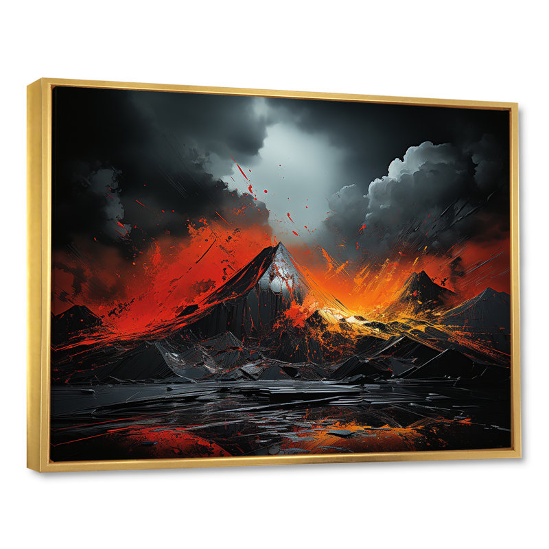 " Volcano Volcanic Explosion Moonlight II ", Gold Floater Framed, 34" H x 44" W x 1.5" D