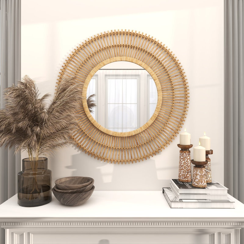 Amesbury Handmade Bamboo Round Wall Mirror, Natural