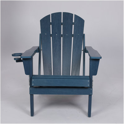 HDPE Folding Adirondack Chair with Dual Cup Holder - Composite Adirondack Chair with Wood Texture- ,Navy Blue