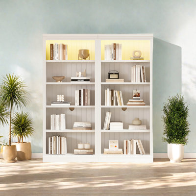 Suite de bibliothèque de 83 pouces de hauteur avec bande lumineuse, ensemble de bibliothèque décorative à 5 niveaux avec tablettes réglables, organisateur de rangement, étagère de rangement autoportante pour salon, bureau à domicile