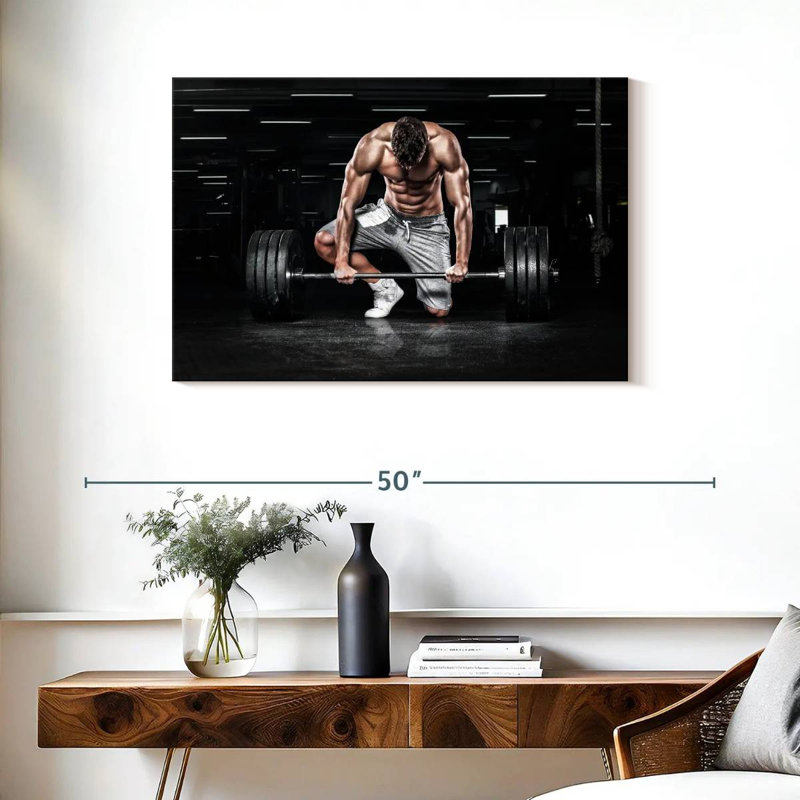 Sireci Lifting Barbell At The Gym, 24" H x 36" W