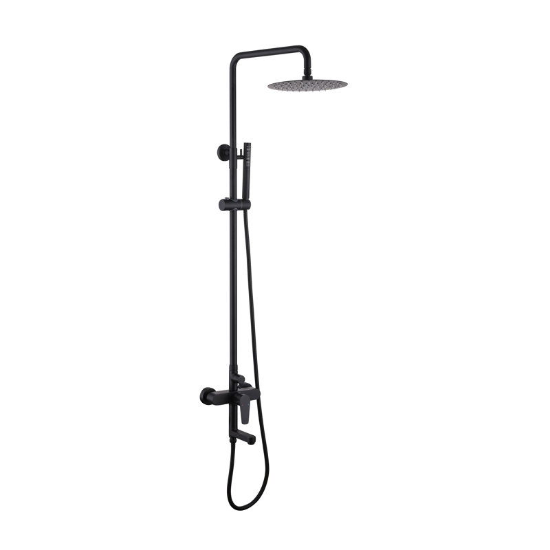 Exposed Wall Mount Shower Set, Rainfall Showerhead And Handheld, Matte Black
