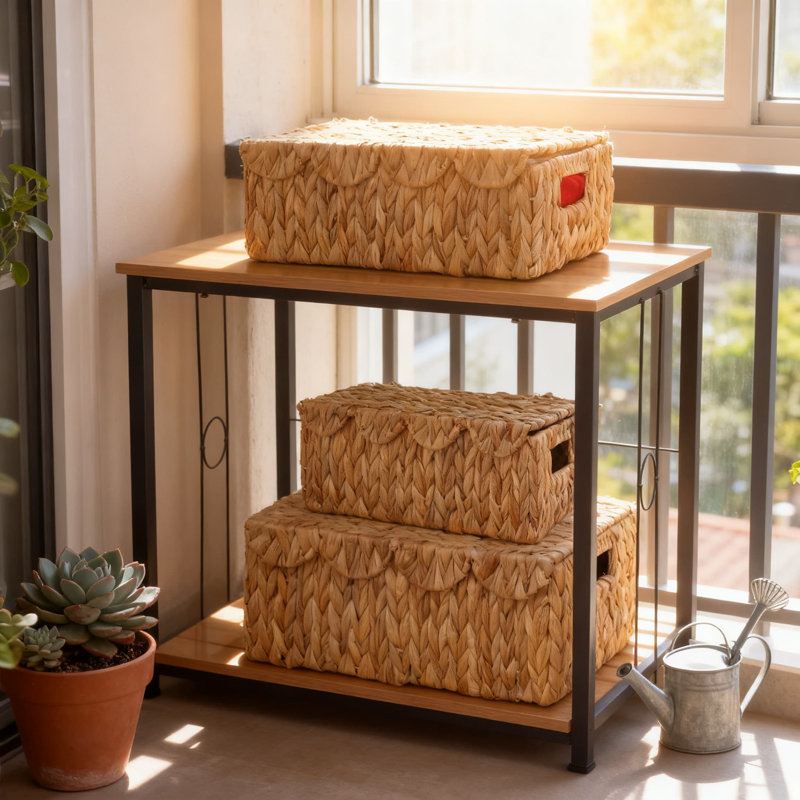 Set Of 3 Scalloped Edge Wicker Storage Baskets With Lids, Handmade Rattan Organizer Boxes With Built-In Handles For Home Organization And Decorative Display