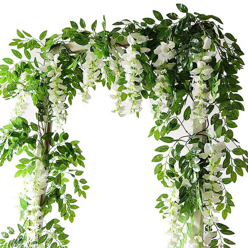 2pcs Lifelike Hanging Wisteria Flowers Garland, White