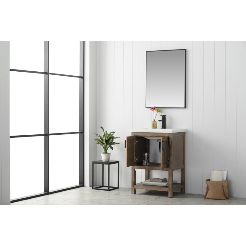 Larangera 24" Single Bathroom Vanity with Ceramic Top, Brown Spruce