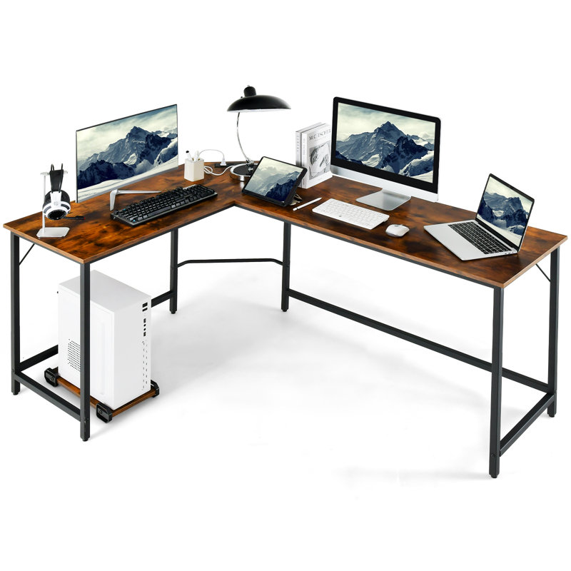 Raulston Modular L-Shaped Steel Computer Desk, Brown