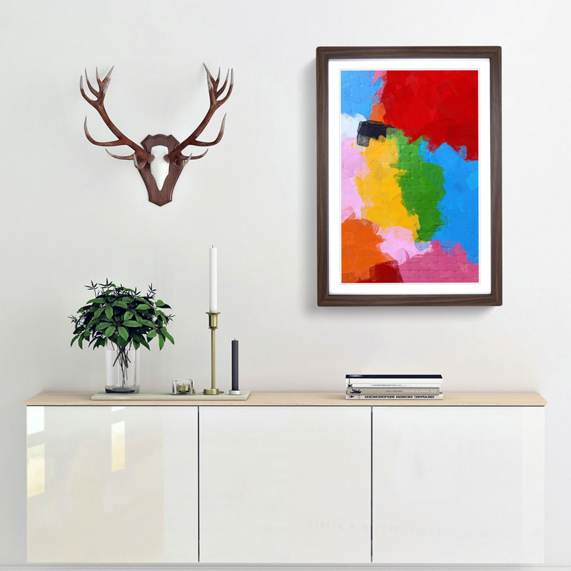Blocks of Colour in Abstract - Picture Frame Painting Print, 65cm H x 48cm W x 2cm D, Walnut Framed