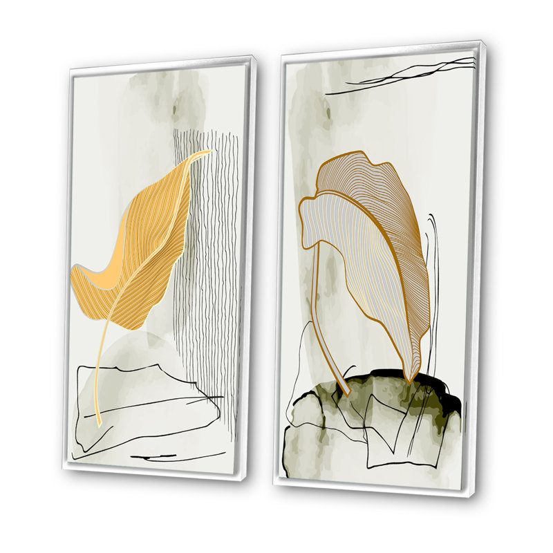 «Trendy Abstracts with Colorful Shapes», ensemble de 2 peintures, H 40 po x l 40 po x P 1,5 po, Cadre blanc