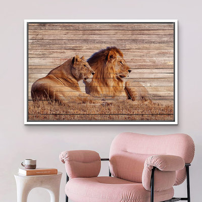 " Wood Panel Wilf African Safari Lion Lioness "