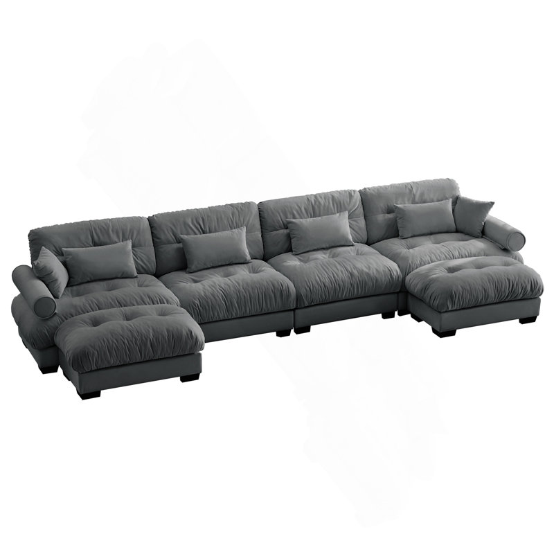 Canapé en velours conforme CAL117, H 33,4 po x l 166 po x P 37 po, Gris