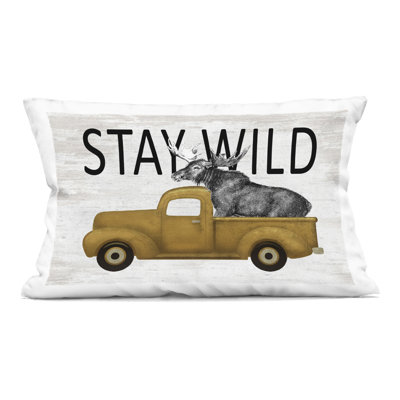 Stay Wild Moose Truck Decorative Printed Throw Pillow, design by Lettered and Lined