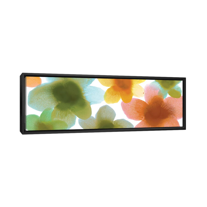 « floral fleuris vii », reproduction sur toile, H 12 po x l 36 po x P 1,5 po, Cadre noir
