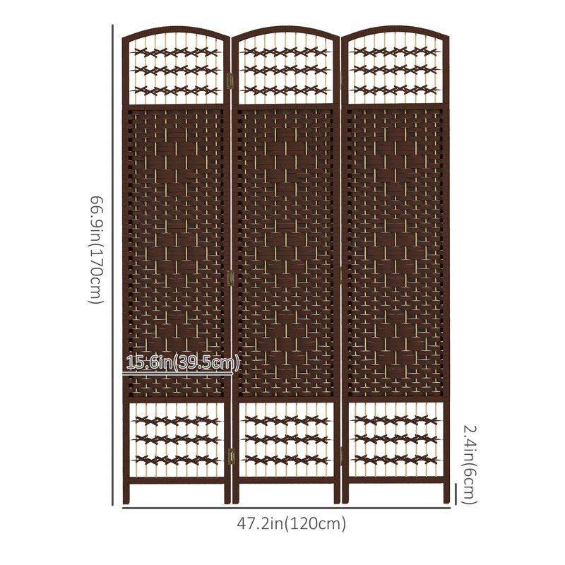 47.2 " W x 66.9 " H 3 - Panel Bamboo / Rattan and Solid Wood Folding Room Divider