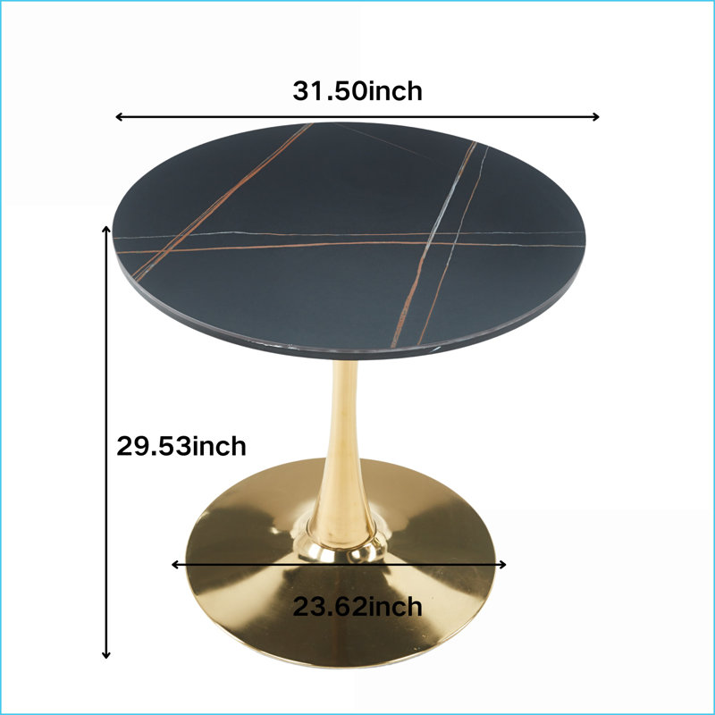 31,5 po doré Table basse noire Mid-Century, plateau rond en panneau de fibres à densité moyenne, base à piédestal stable, facile à nettoyer