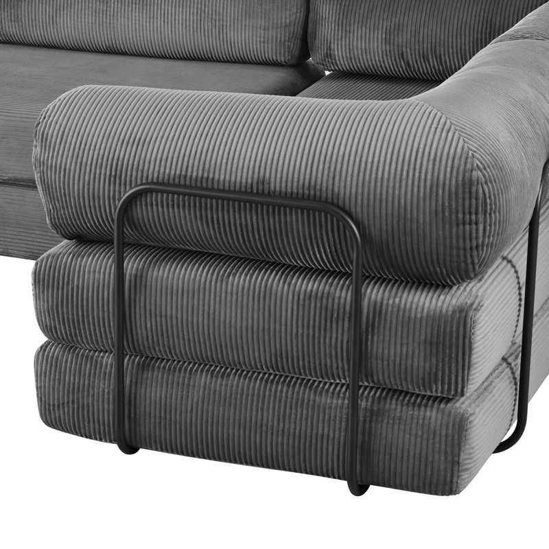 Canapé-lit modulaire en L en velours côtelé, Polyester gris, H 26,2 po x l 116,1 po x P 79,9 po