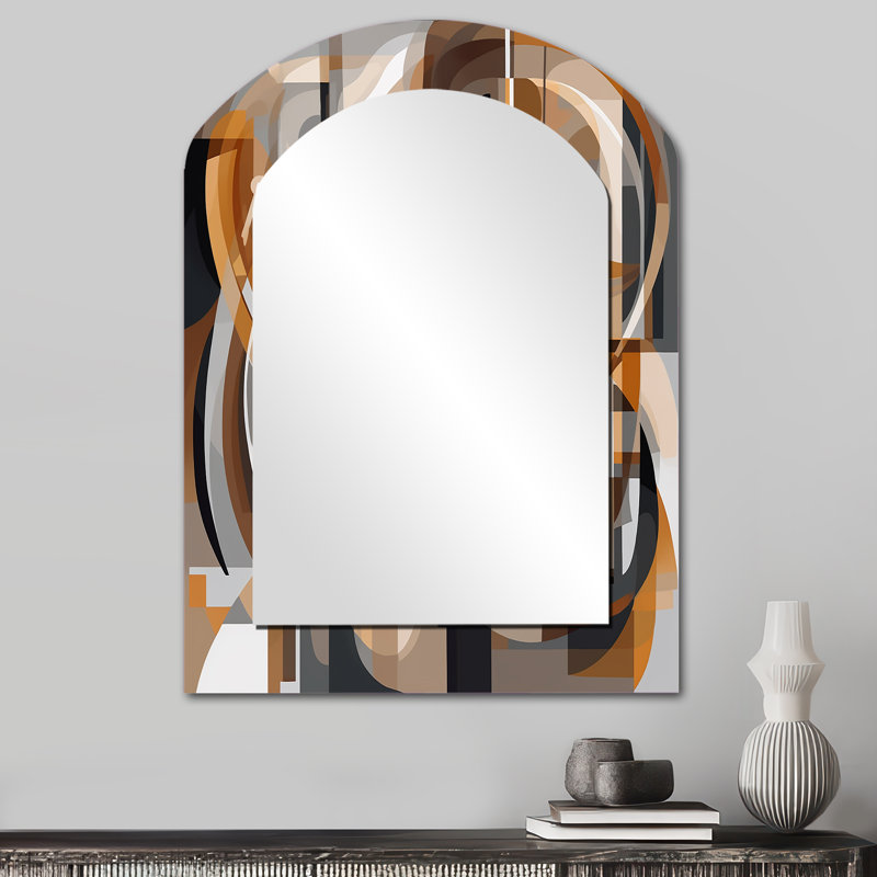 Exploration de la tranquillité abstraite I - grand miroir asymétrique géométrique, miroir mural décoratif arche moderne, impression d'art en métal