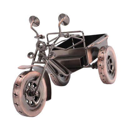 Three Wheel Metal Art Iron Motorcycle Figurine Ornament Handmade Stationery Storage Organizer Desk Decor for Home Office Style 1