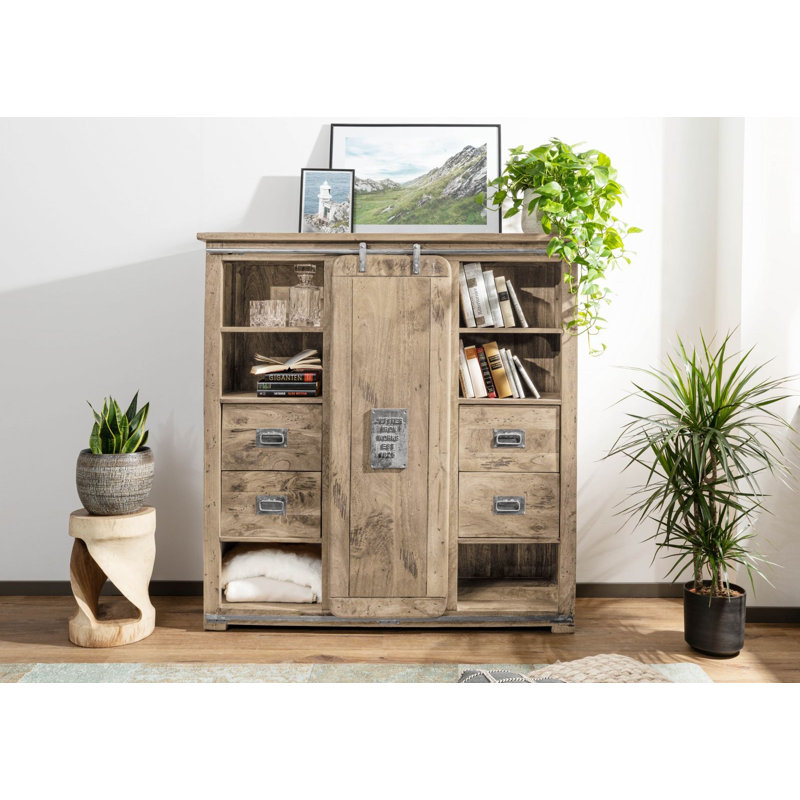 Railway 142cm Solid Wood Sideboard, Whitewash Lacquered