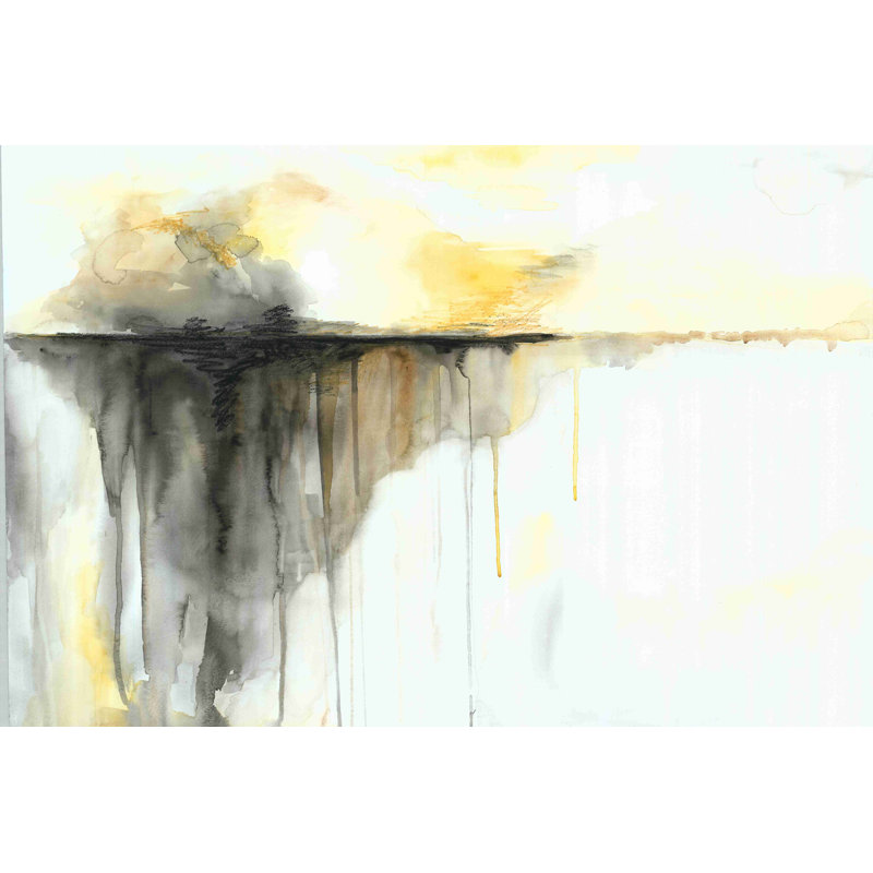 Jaune et gris, ligne d'horizon - peinture sur toile tendue, H 8 po x l 12 po