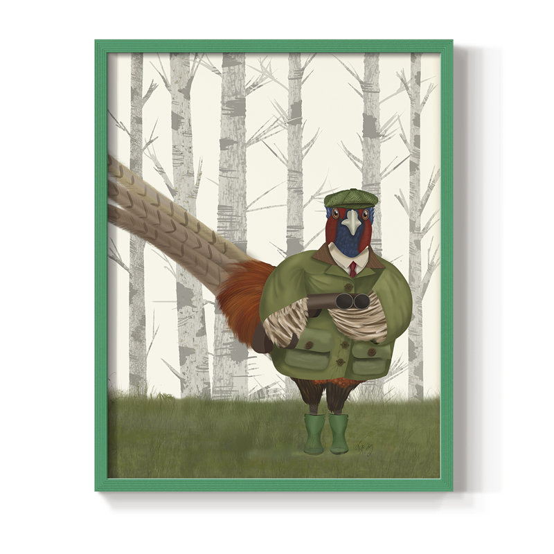 Faisan de tir 7 reproductions encadrées - bois massif, Vert, H 10 po x l 8 po