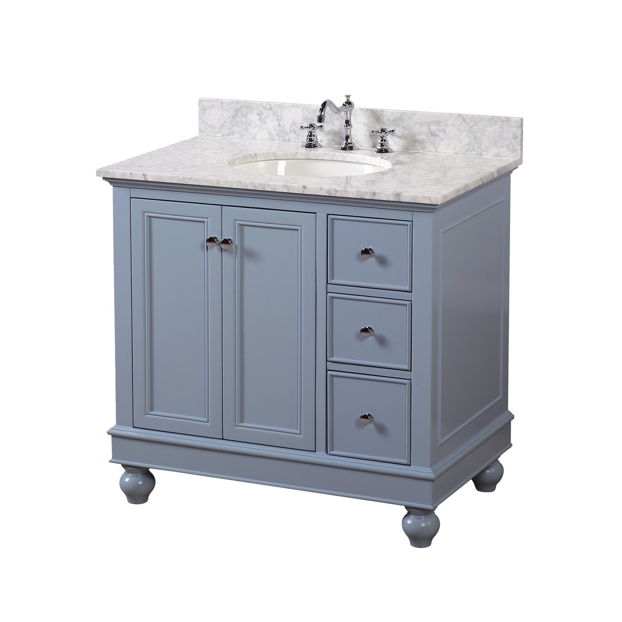Ferdinand 36'' Single Bathroom Vanity, Carrara Marble, Powder Blue