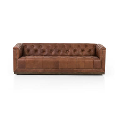 Maxx Distressed Black Leather Tufted Sofa