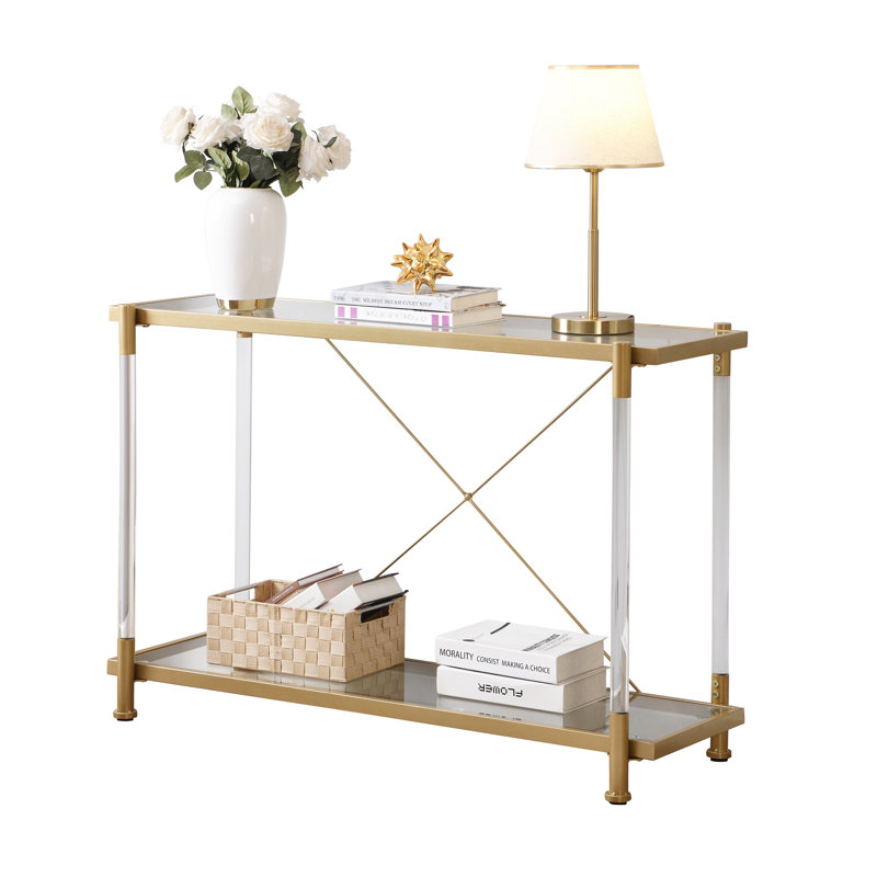 43'' Golden Glass and Metal Console Table with Storage