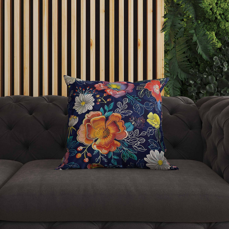 Coussin intérieur / extérieur Starlight Florals, Carré 16 po, Bleu/rose/orange