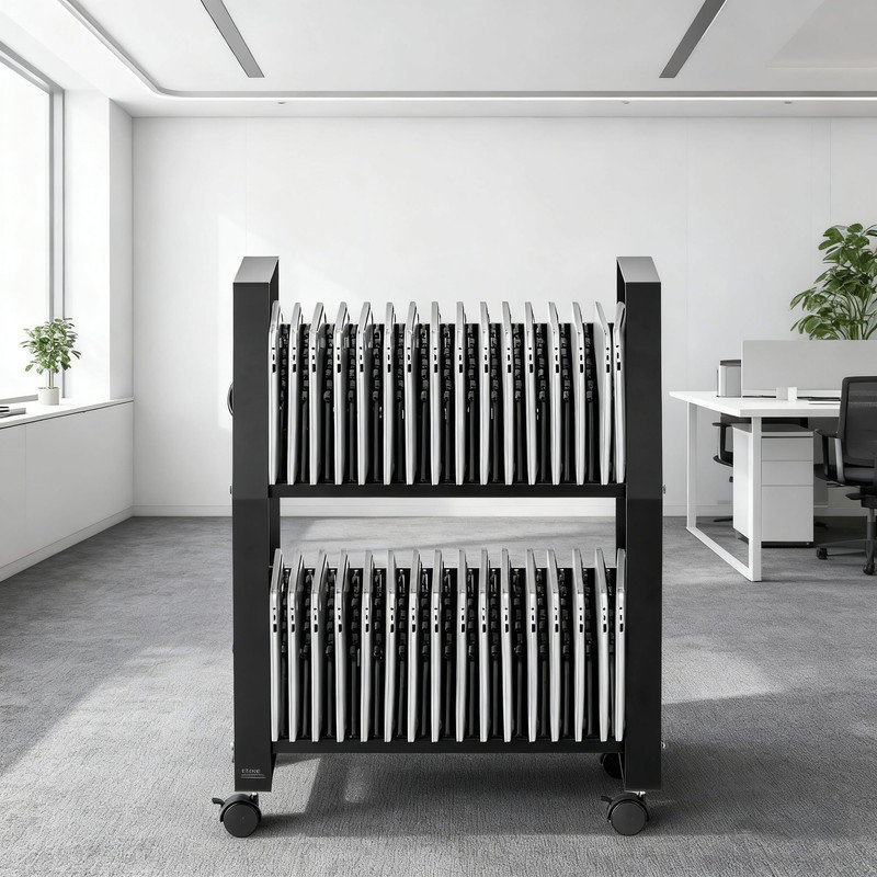 Chariot de chargement pour 32 appareils (ordinateurs portables et tablettes) avec roues verrouillables, jusqu'à 15,6 pouces.