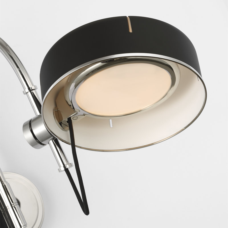 Thomas O'Brien Oso 13" Articulating Arc Wall Light, Polished Nickel, Black