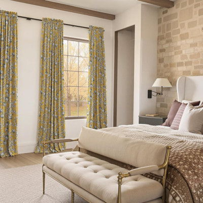 Rideaux floraux jaune moutarde pour le salon, impression à motifs rétro de la maison de campagne française, rideaux du sol au plafond pour chambre d'amis de café, l 52 x L 96, 2 panneaux