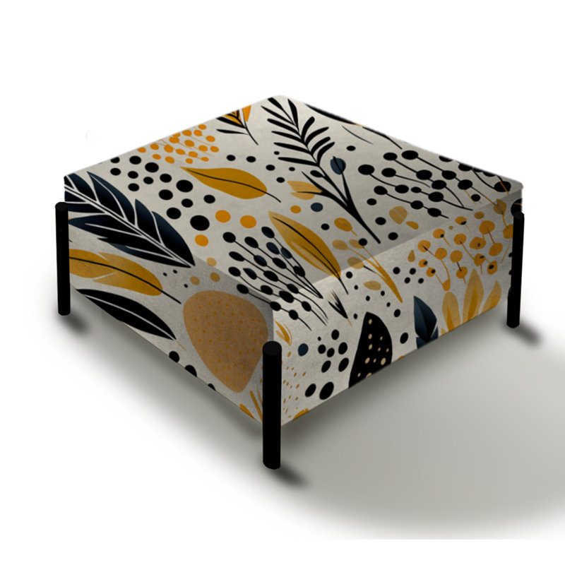Tribal Fusion In Black & Yellow - Abstract Large Square Ottoman