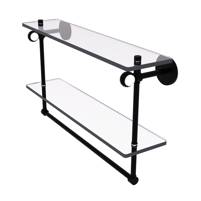 Tablette à 2 niveaux en verre Margolis, H 12,8 po x l 22 po x p 5,6 po, Noir mat