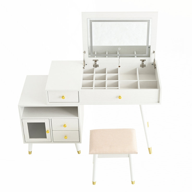 3-in-1 Makeup Dressing Table with Stool, White