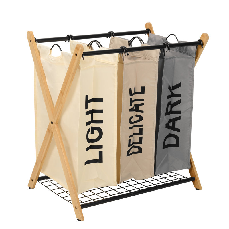 Laundry Sorter with Handles, White/Brown/Grey