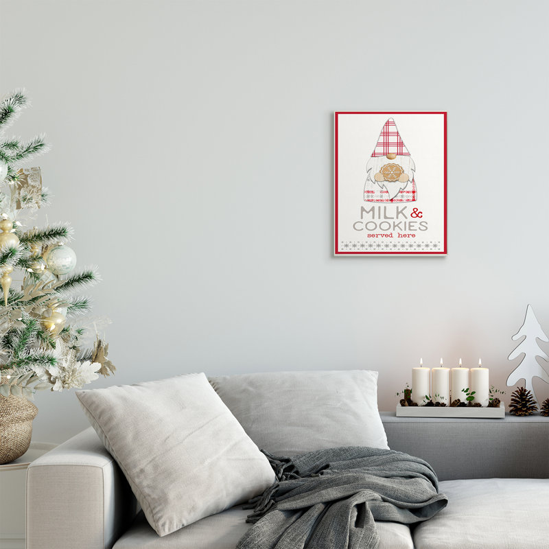 Gnome de Noël à carreaux lait et biscuits, Plaque murale, H 15 po x l 10 po