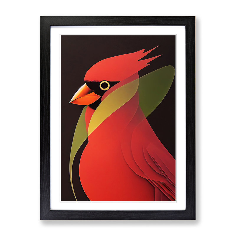 FRM-V0523-358X Cardinal Bird Smoke - Single Picture Frame Print, Black Framed, 46cm H x 34cm W x 2cm D