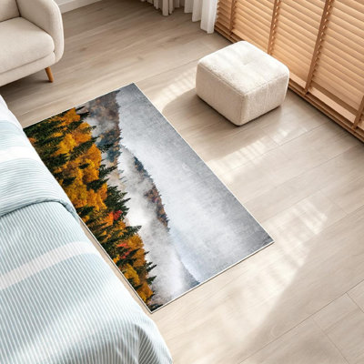 Clear Machine Washable,Colorful Fall Day River Park Quebec Indoor Area Rug