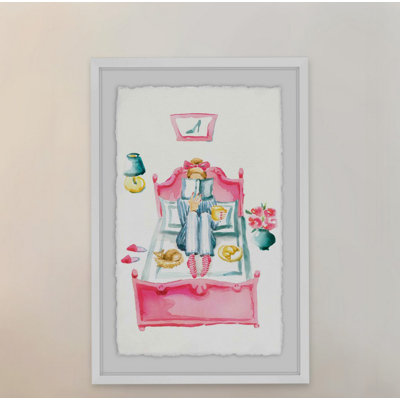 " Pink Bed Reading " Watercolor Painting