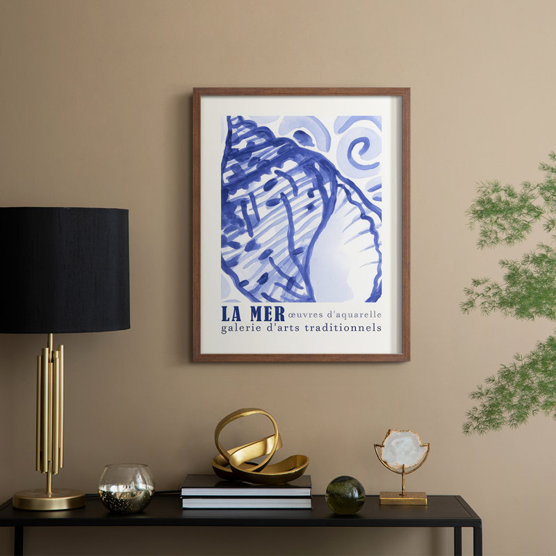 Affiche d'exposition La Mer I, reproduction encadrée - bois massif, H 15 po x l 12 po, Noyer