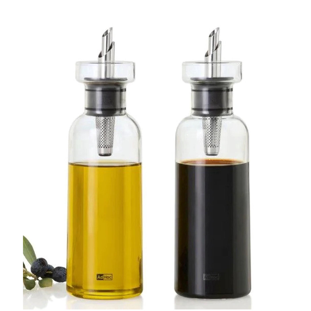 AdHoc AromaPour Glass Oil and Vinegar Bottle Set 300ml - Clear/Grey