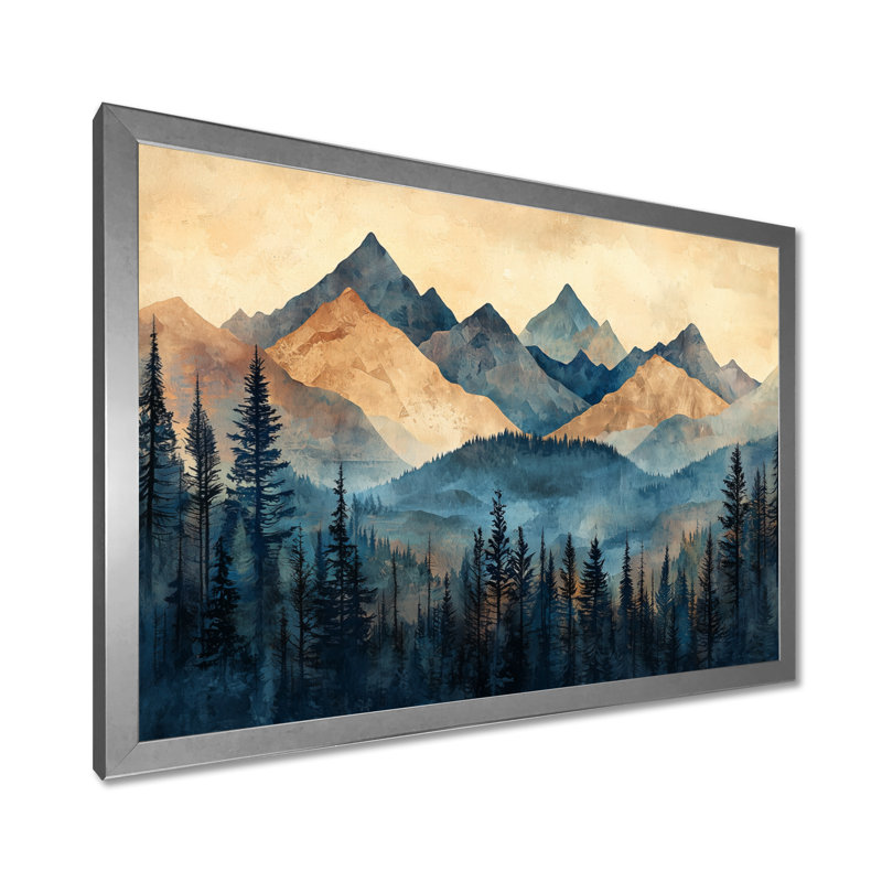 Gintaris Mountain Forest Pine Tree Roots V - montagnes, art mural, H 24 po x l 32 po, Cadre flottant, Argent argent