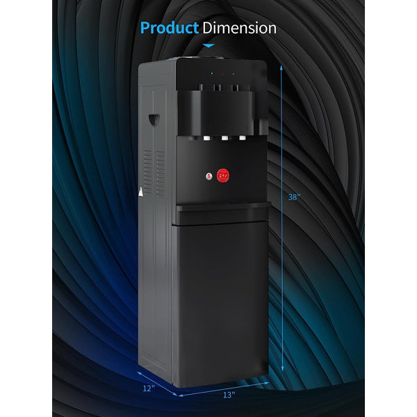 TABU Top Loading Water Dispenser, 3/5 Gallon, Storage Cabinet, Child Safety Lock (Black