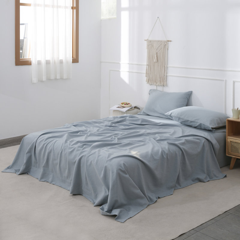 Linen Cotton Flat Sheet(Dusty Blue,King), Dusty Blue, King