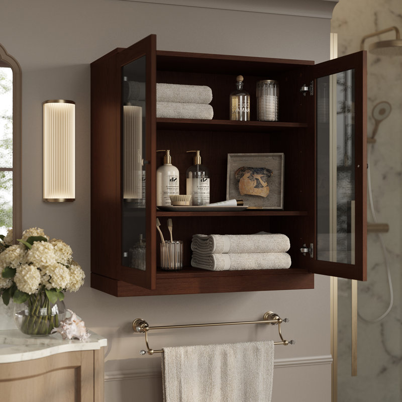 Armoire murale de salle de bain en chêne européen à 100% avec portes en verre teinté Palace Imports Premium, l 32 po x H 35,75 po