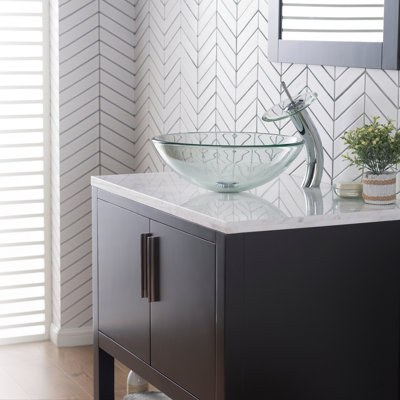 Clear Glass Circular Vessel Bathroom Sink with Faucet