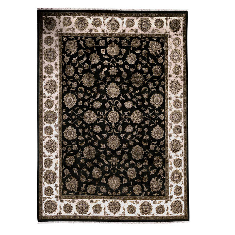 Tapis gris anthracite / ivoire / beige noué à la main de haute qualité