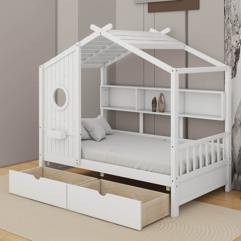 Lit simple avec tiroirs, Blanc