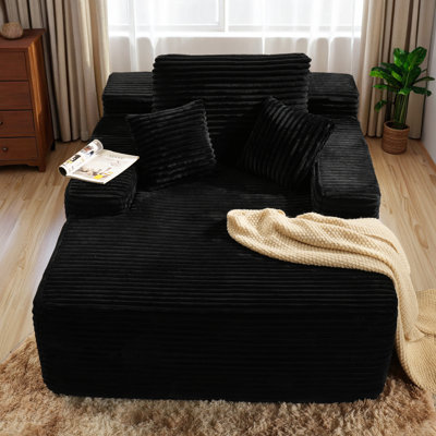 Enn 39" Wide Corduroy Upholstered Chaise Lounge with Cup Holder