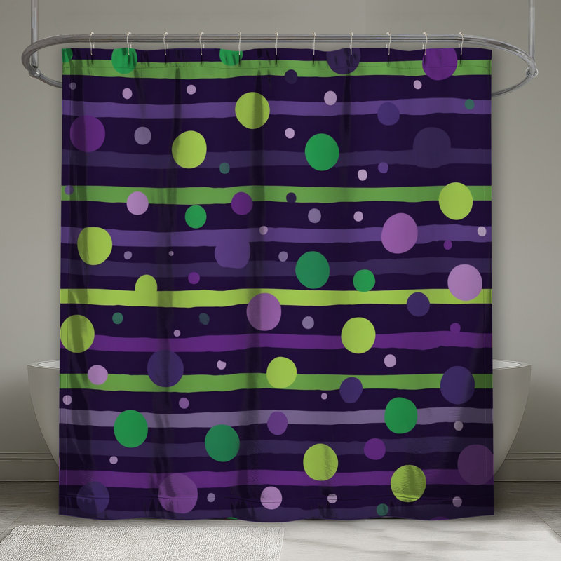 Rideau de douche à rayures vertes et mauves - Motif de décor de salle de bain moderne, L 70 po x H 93 po